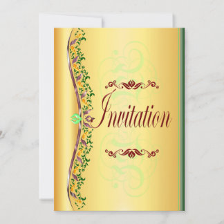 美しい紫と緑の金ゴールド招待状 招待状