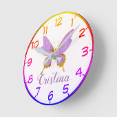 美しい紫と金ゴールド蝶 ラウンド壁時計 (傾斜)