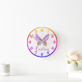 美しい紫と金ゴールド蝶 ラウンド壁時計 (ホーム)