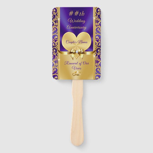 美しい紫と金ゴールド記念日のプログラムファン ハンドファン (正面)