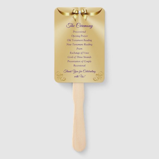 美しい紫と金ゴールド記念日のプログラムファン ハンドファン (裏面)