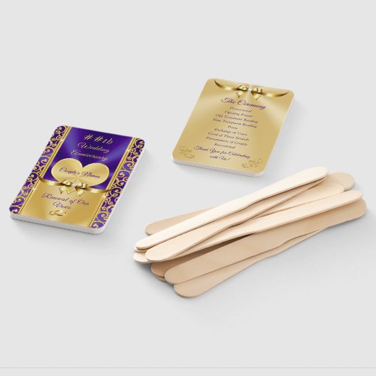 美しい紫と金ゴールド記念日のプログラムファン ハンドファン (組立なし)