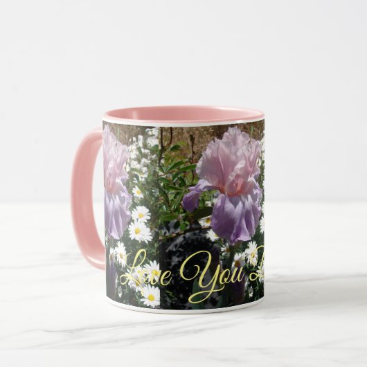 美しい紫のアイリスフラワーフローララブユーマグ マグカップ (正面左)