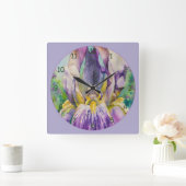 美しい紫のアイリス·クローズアップ スクエア壁時計 (ホーム)