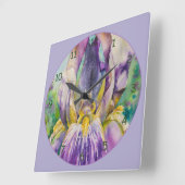 美しい紫のアイリス·クローズアップ スクエア壁時計 (傾斜)