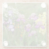 美しい紫のアイリス 花の写真 ガラスコースター (裏面)