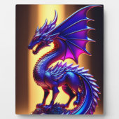 美しい紫のガラスのドラゴン像のテーブルトップ フォトプラーク (正面)