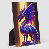 美しい紫のガラスのドラゴン像のテーブルトップ フォトプラーク (側面)