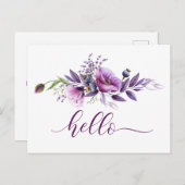 美しい紫のケシ"こんにちは" ポストカード (正面/裏面)