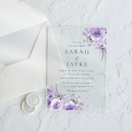 美しい紫のバラエレガントな結婚式 アクリル招待状
