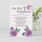 美しい紫のバラ初の聖餐会 招待状 (スタンド正面)