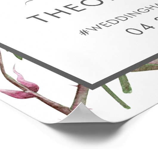 美しい紫のバラ結婚のウェルカムサイン ポスター (角)