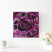 美しい紫のバラ花の花びらガーリー贈り物 スクエア壁時計 (ホーム)