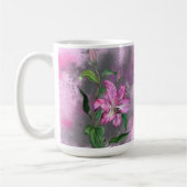 美しい紫のピンクのユリの花のミグン絵画ズ コーヒーマグカップ (左)