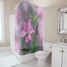 美しい紫のピンクのユリの花のミグン絵画ズ シャワーカーテン