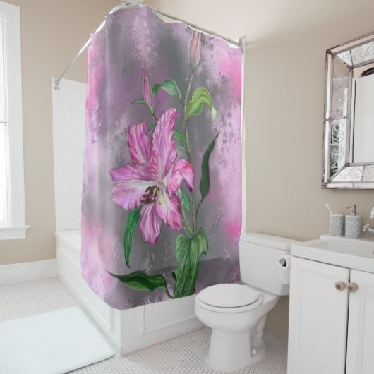 美しい紫のピンクのユリの花のミグン絵画ズ シャワーカーテン (インサイチュ)