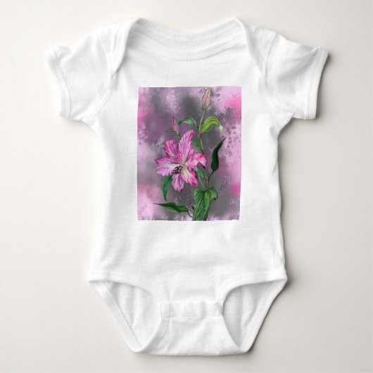 美しい紫のピンクのユリの花のミグン絵画ズ ベビーボディスーツ (正面)