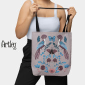 美しい紫のフォークアートピーコックフローラ トートバッグ