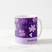 美しい紫のフローラガーリーパーソナライズされた コーヒーマグカップ (正面右)