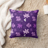 美しい紫のフローラデイジー花柄 クッション (ブランケット)