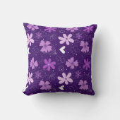 美しい紫のフローラデイジー花柄 クッション (正面)