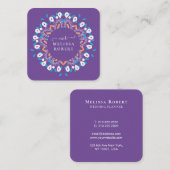 美しい紫のフローラマンダラマーブルモノグラムの スクエア名刺 (正面/裏面)
