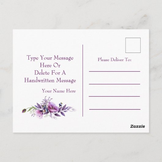 美しい紫のポピー考えズ"のあなたへ" ポストカード (裏面)