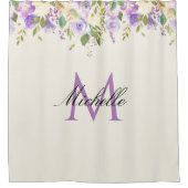 美しい紫のモノグラムフローラシャワーカーテン シャワーカーテン (正面)