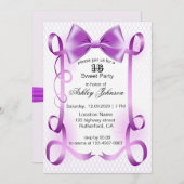 美しい紫のリボンイン誕生日カード 招待状 (正面/裏面)