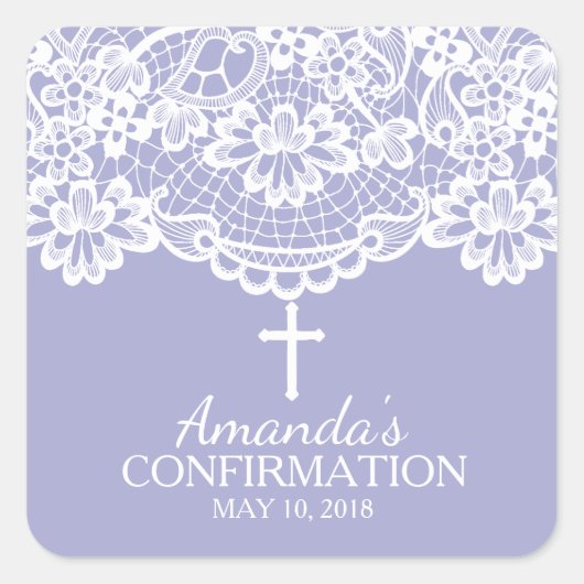 美しい紫のヴィンテージレース確認シール スクエアシール (正面)
