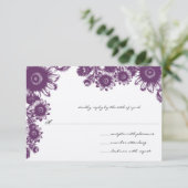 美しい紫のヴィンテージ花結婚式RSVPカード 出欠カード (スタンド正面)