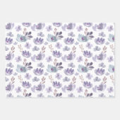 美しい紫の水彩花柄 ラッピングペーパーシート (正面)