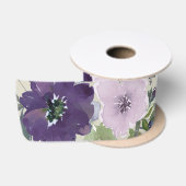美しい紫の水彩花 サテンリボン (リール)