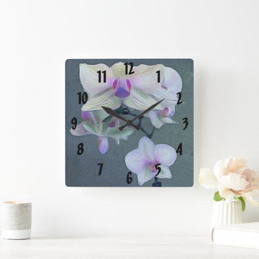 美しい紫の白い熱帯性の蘭の花 スクエア壁時計 (ホーム)