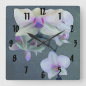 美しい紫の白い熱帯性の蘭の花 スクエア壁時計 (正面)