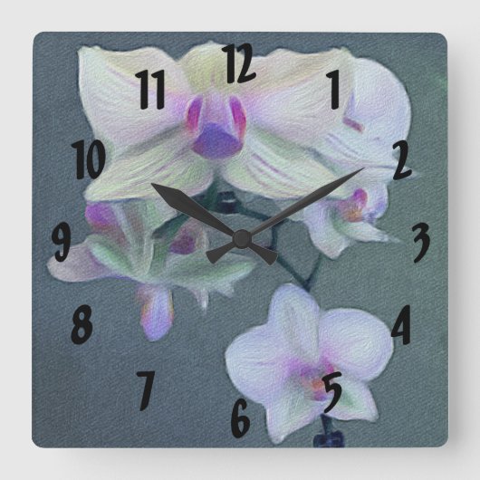 美しい紫の白い熱帯性の蘭の花 スクエア壁時計 (正面)