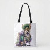 美しい紫の緑の金ゴールドマルディグラスパピードッグ トートバッグ (正面)