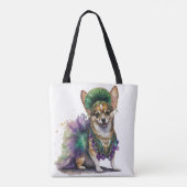美しい紫の緑の金ゴールドマルディグラスパピードッグ トートバッグ (裏面)