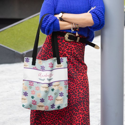 美しい紫の花と名前の封筒 トートバッグ