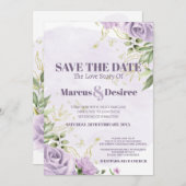 美しい紫の花と葉 | 水彩画 招待状 (正面/裏面)