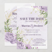 美しい紫の花と葉 | 水彩 招待状 (正面/裏面)