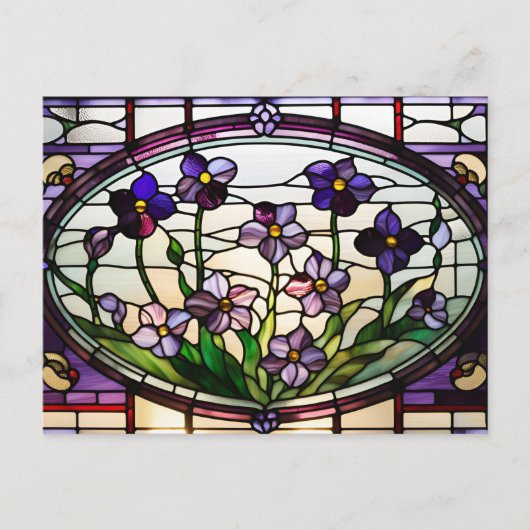 美しい紫の花のステンドグラス ポストカード (正面)