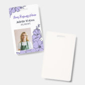 美しい紫の花のフローラル社員証写真 バッジ (表裏)