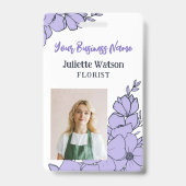 美しい紫の花のフローラル社員証写真 バッジ (表面)