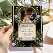 美しい紫の花の写真付きセーブ・ザ・デート招待状 招待状