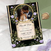 美しい紫の花の写真付きセーブ・ザ・デート招待状 招待状