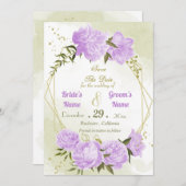 美しい紫の花の緑の幾何葉のか セーブザデート (正面/裏面)