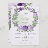 美しい紫の花の緑葉 セーブザデート (正面/裏面)