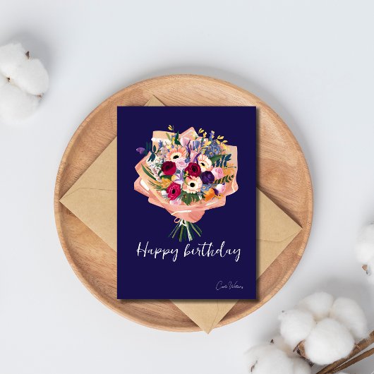 美しい紫の花の誕生日カード 招待状