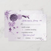 美しい紫の花の食事選択の返信カード
華やかな椿と可愛らしい蕾の菊の花の組み合わせ
ラメは本物ではあり 出欠カード (正面/裏面)